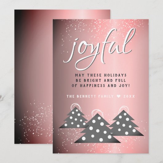Joyful Pink Metallic Script kerstboomserie Feestdagenkaart (Voorkant / Achterkant)