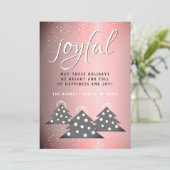 Joyful Pink Metallic Script kerstboomserie Feestdagenkaart (Staand voorkant)