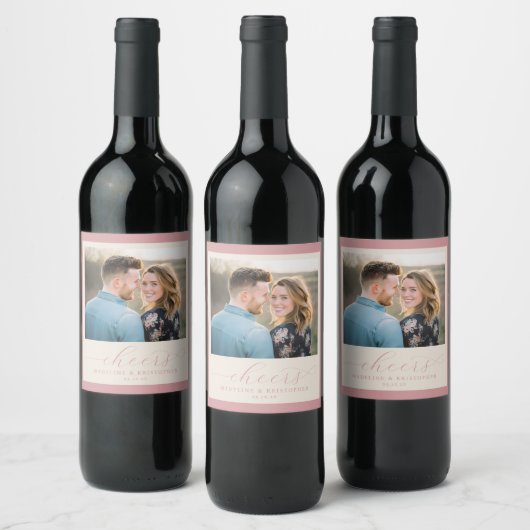 Joyful Pink Romantic Photo Wijn Etiket (Flessen)