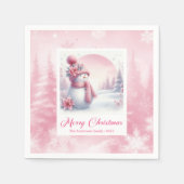 Joyful Pink Snowman Winter Forest Christmas Napkin Servet (Voorkant)