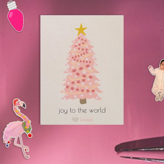 Joyful Pink Tree Custom Name Christmas Magnet Kaar