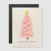 Joyful Pink Tree Custom Name Christmas Magnet Kaar (Voorkant / Achterkant)