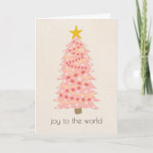 Joyful Pink Tree Cute Minimal Foling met Kerstmis Feestdagen Kaart (Voorkant)