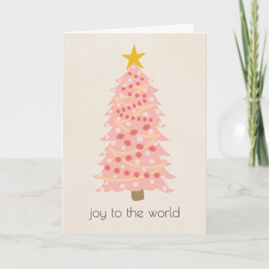 Joyful Pink Tree Cute Minimal Foling met Kerstmis Feestdagen Kaart (Voorkant)