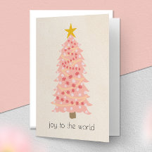 Joyful Pink Tree Cute Minimal Foling met Kerstmis
