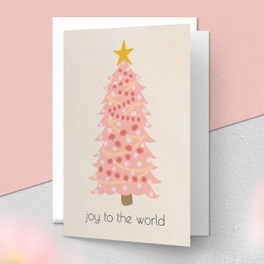 Joyful Pink Tree Cute Minimal Foling met Kerstmis Feestdagen Kaart