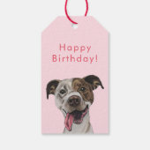 Joyful Pit Bull Dog Tekening | Fijne verjaardag Cadeaulabel (Achterkant)