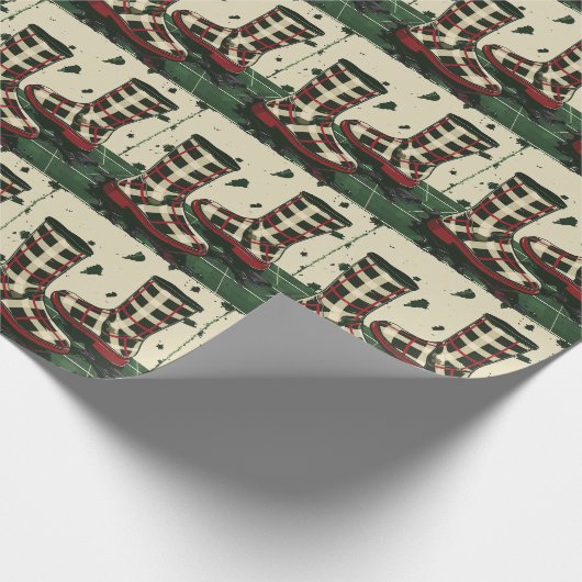 Joyful Plaid Rainboots - Kersttijd Cadeaupapier (Hoek)