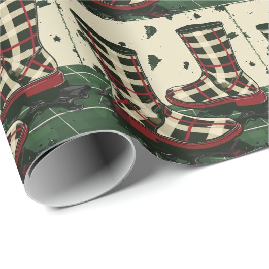 Joyful Plaid Rainboots - Kersttijd Cadeaupapier (Rol Hoek)