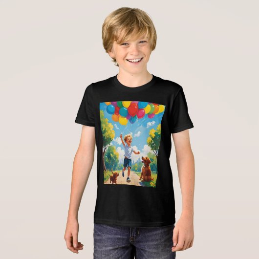 Joyful Playtime: Jongen en puppy in een levendig p Tri-Blend Shirt (Voorkant volledig)