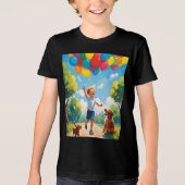 Joyful Playtime: Jongen en puppy in een levendig p Tri-Blend Shirt (Voorkant)