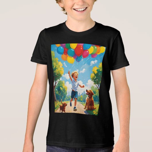 Joyful Playtime: Jongen en puppy in een levendig p Tri-Blend Shirt (Voorkant)