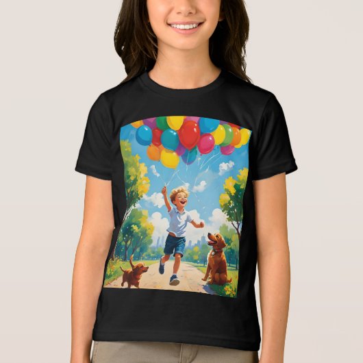 Joyful Playtime: Jongen en puppy in een levendig p Tri-Blend Shirt (Voorkant)