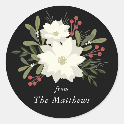 Joyful Poinsettia - Kerstmis Stickerl Ronde Sticker (Voorkant)