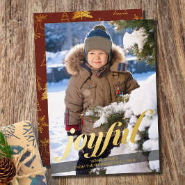 Joyful Portret Photo Red en Gold Folie Feestdagenkaart