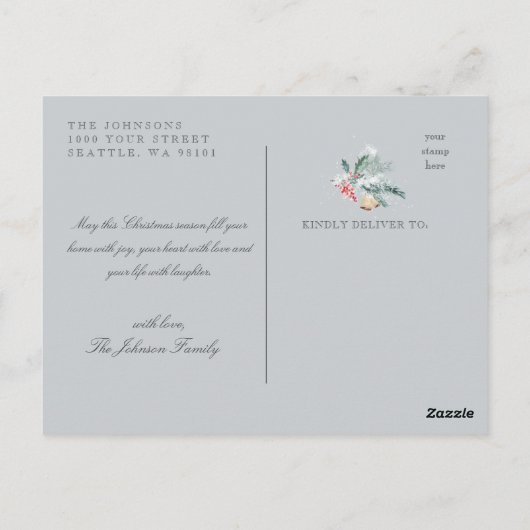 Joyful Prettige feestdagen Winter Wreath Snow Kers Briefkaart (Achterkant)