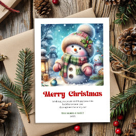 Joyful printable Christmas snowman watercolor Feestdagenkaart