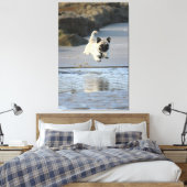 Joyful Pug Leaping by the Ocean Canvas Afdruk (Insitu (Slaapkamer))