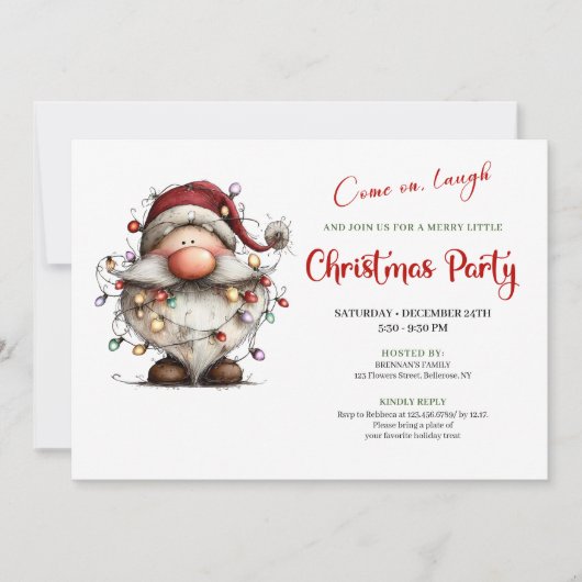 Joyful Quirky Santa Red Green Digital Party Invite Kaart (Voorkant)