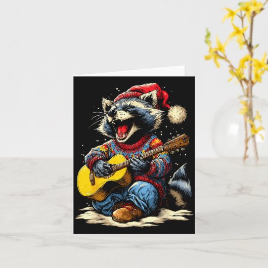 Joyful Raccoon Playing Guitar Animal Guitarist Chr Kaart (Gele Bloem)