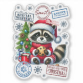 Joyful Raccoon viert kerst! Sticker (Voorkant)