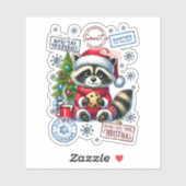 Joyful Raccoon viert kerst! Sticker (Vel)