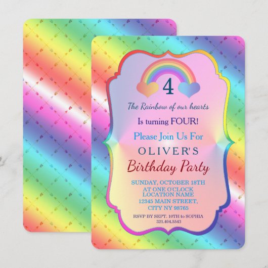 Joyful Rainbow Arrows BOY Birthday Invitation Kaart (Voorkant / Achterkant)
