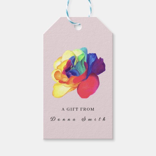 Joyful Rainbow Roos Custom Cadeaulabel (Voorkant)