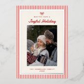 Joyful Red Bow One Familiefoto Folie Feestdagenkaart (Voorkant)