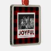 Joyful Red Buffalo Plaid Foto Kerst Ornament (Rechts)