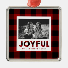 Joyful Red Buffalo Plaid Foto Kerst Ornament