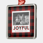 Joyful Red Buffalo Plaid Foto Kerst Ornament (Links)