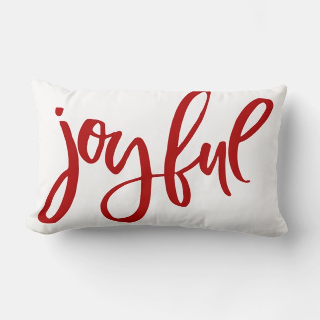 Joyful Red Calligraphy on White Holiday Stars Kussen (Voorkant)