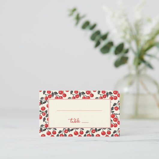 Joyful Red Cherry Border Plaatskaartje (Staand voorkant)