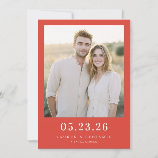 Joyful Red Classic Photo Save The Date (Voorkant)