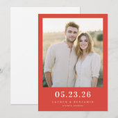 Joyful Red Classic Photo Save The Date (Voorkant / Achterkant)