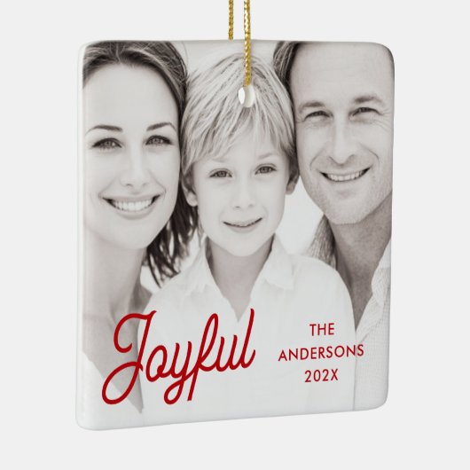Joyful red festive retro font name year photo keramisch ornament (Rechts)
