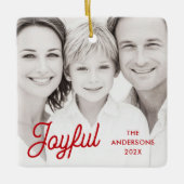 Joyful red festive retro font name year photo keramisch ornament (Voorkant)