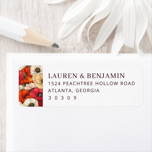 Joyful Red Floral Stylized Illustration Etiket (Insitu)