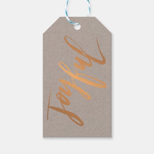 Joyful Red Gold-geborsteld script op grijs kraftpa Cadeaulabel (Voorkant)