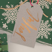 Joyful Red Gold-geborsteld script op grijs kraftpa Cadeaulabel