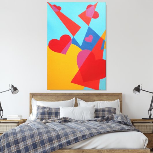Joyful Red Hearts Abstract Print (Insitu (Slaapkamer))