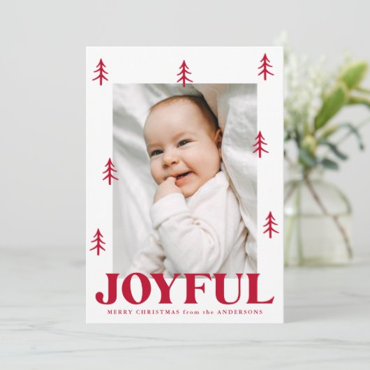 Joyful Red Trees 2 Foto Feestdagenkaart (Staand voorkant)