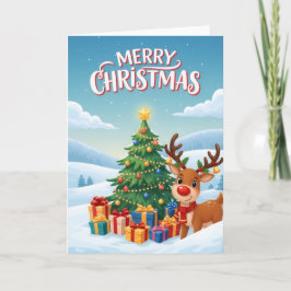 Joyful Reindeer Christmas Tree Greeting Card Kaart