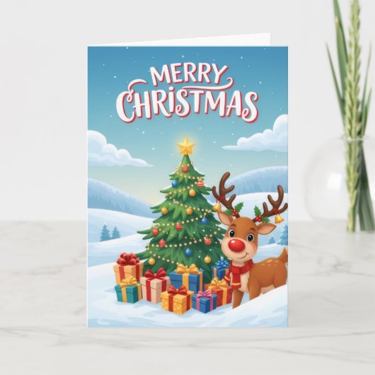 Joyful Reindeer Christmas Tree Greeting Card Kaart (Voorkant)