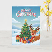 Joyful Reindeer Christmas Tree Greeting Card Kaart (Gele Bloem)