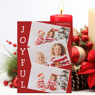 Joyful rood 3 familie foto kerstmagneet Kaart
