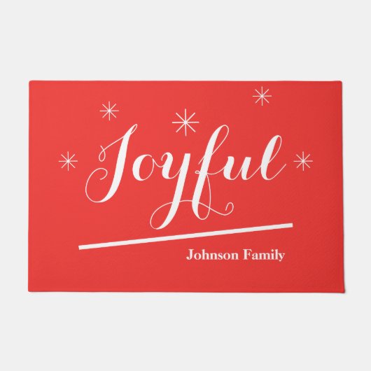 "Joyful" Rood & Wit Gepersonaliseerde naam Happy F Deurmat (Voorkant)