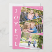 Joyful roze 3 Kinder fotocollage Schattigee kerst Feestdagenkaart (Voorkant)