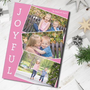 Joyful roze 3 Kinder fotocollage Schattigee kerst Feestdagenkaart